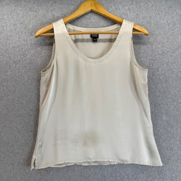 Eileen Fisher 100% Silk Tank Top Sleeveless Neutral Beige Blouse Small READ FLAW - Picture 1 of 15